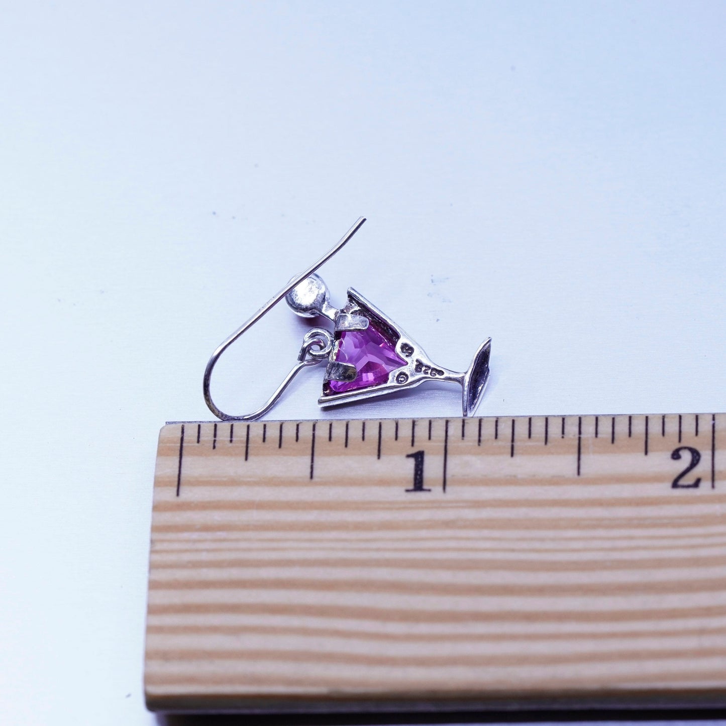 vtg Sterling 925 silver handmade cocktail earrings pink crystal garnet olive