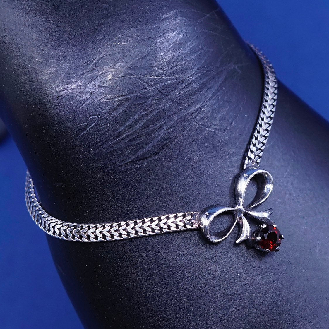 7.5", 4mm, vtg Sterling silver handmade bracelet, 925 herringbone chain