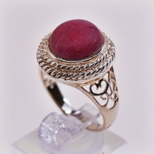 Sz 9, Vtg Vermeil Gold Over CORAL RING 925 STERLING SILVER, Stamped 925