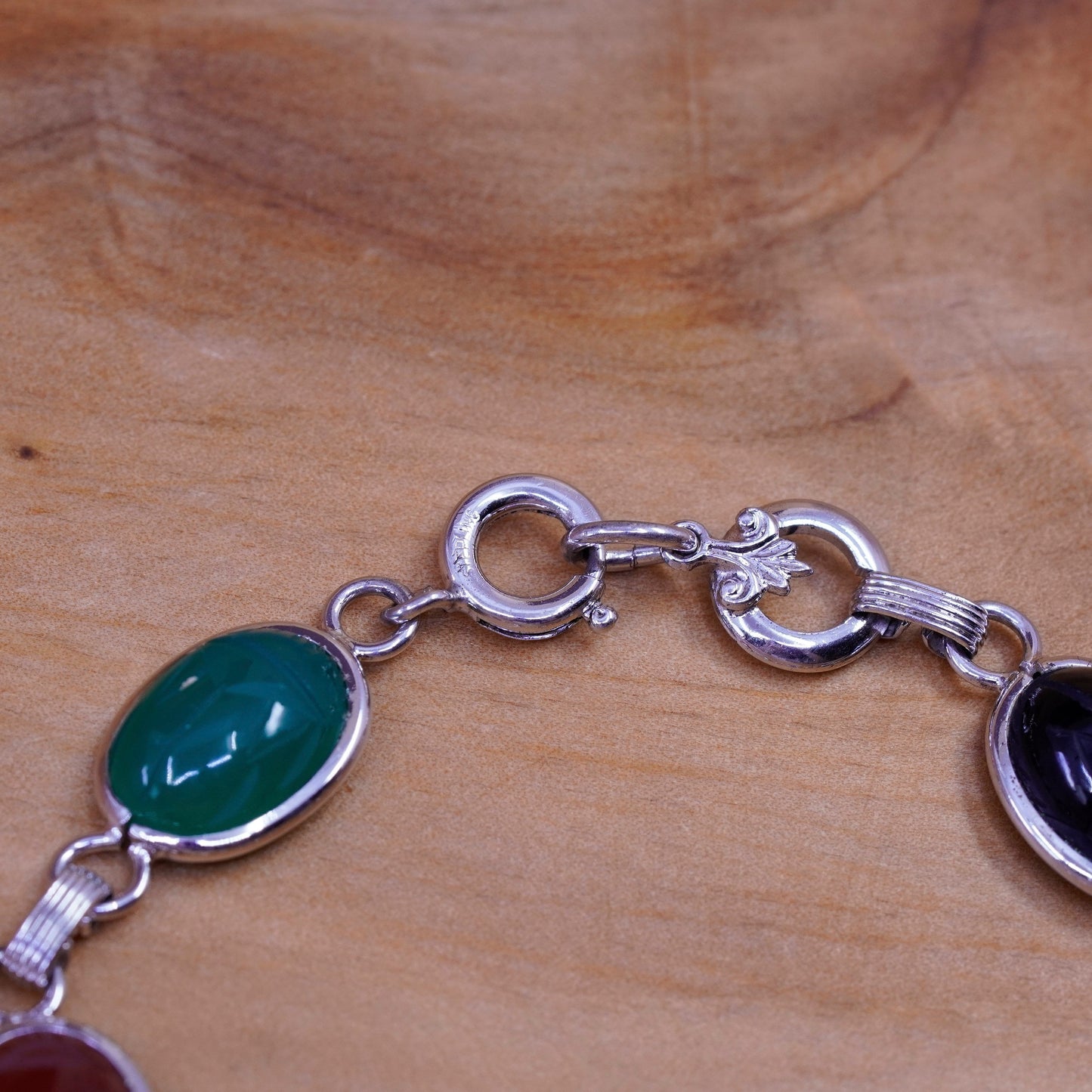 7.25”, sterling 925 silver carved bracelet golden tiger eye jasper carnelian