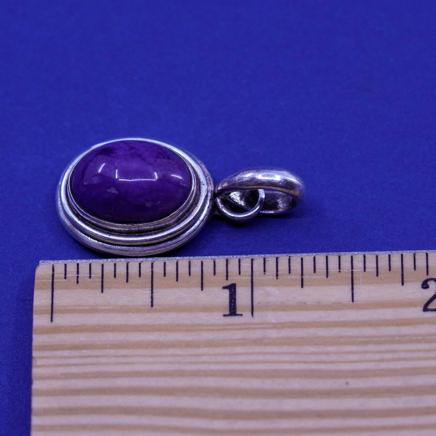 Vintage Mexico sterling silver handmade oval pendant with purple jasper