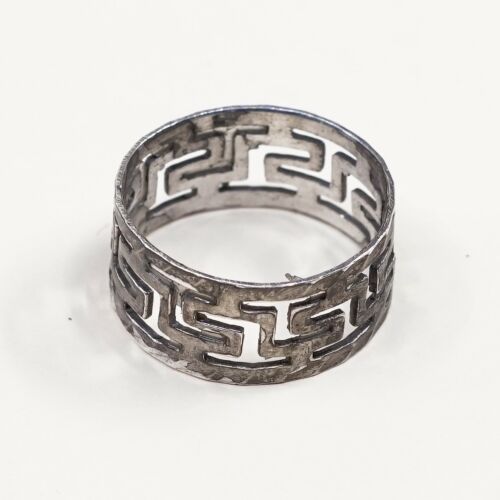 Sz 6.5, Vtg Sterling Silver Handmade Ring, 925 Silver Band W/ filigree swirl