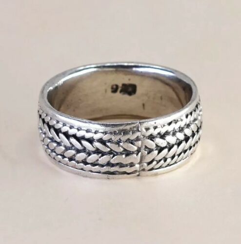 Six 8, Vtg Sterling Silver Handmade Ring 925 Band w Cable details, Stamped 925