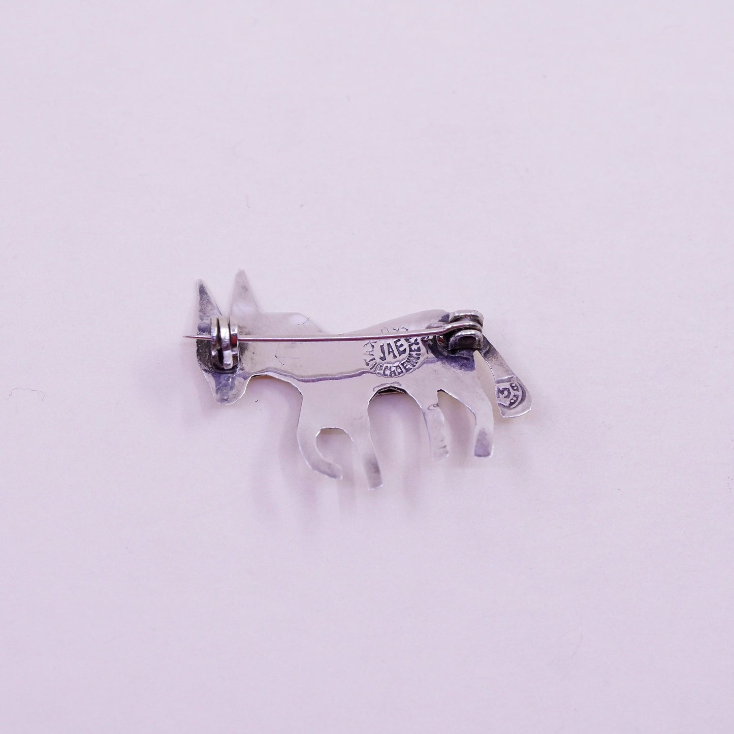 Antique Sterling silver handmade brooch, 925 donkey brooch with abalone
