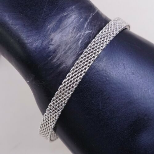 8” 10mm, Vtg Sterling Silver bracelet, vintage Textured 925 Italy Mesh Bangle