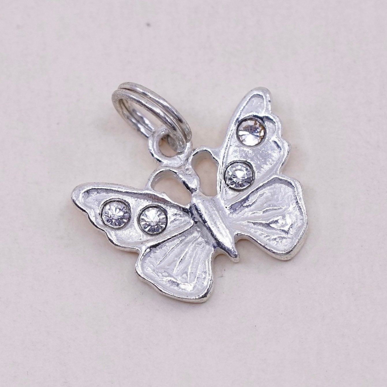 Vintage sterling silver handmade butterfly pendant, 925 charm with Cz