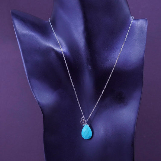 18”, sterling silver handmade necklace, 925 circle chain with turquoise pendant
