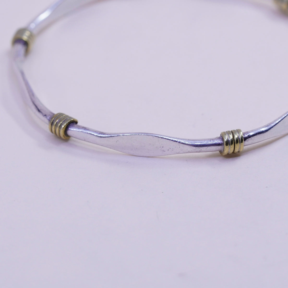8”, vintage sterling 925 silver handmade stackable bracelet, bangle with brass
