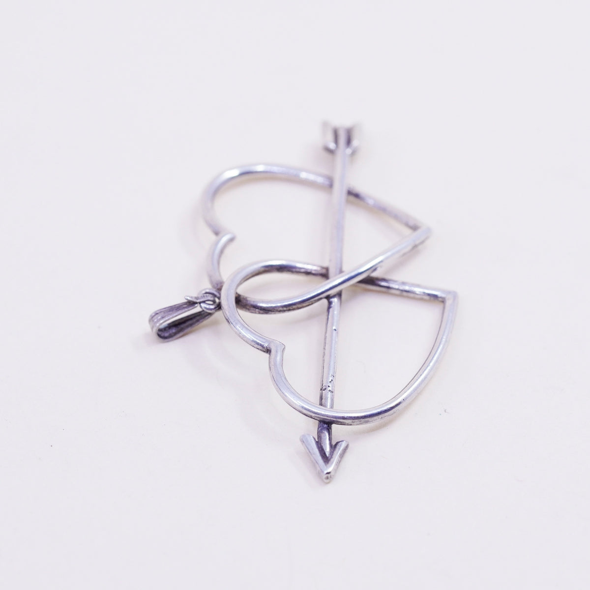 Vintage sterling silver handmade pendant, 925 double heart with arrow
