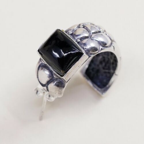 Beautiful VTG Sterling 925 silver Handmade w Square Black Onyx Earrings Studs
