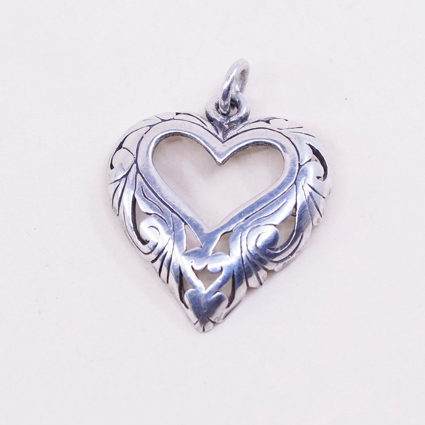 Vintage sterling 925 silver handmade filigree heart pendant charm