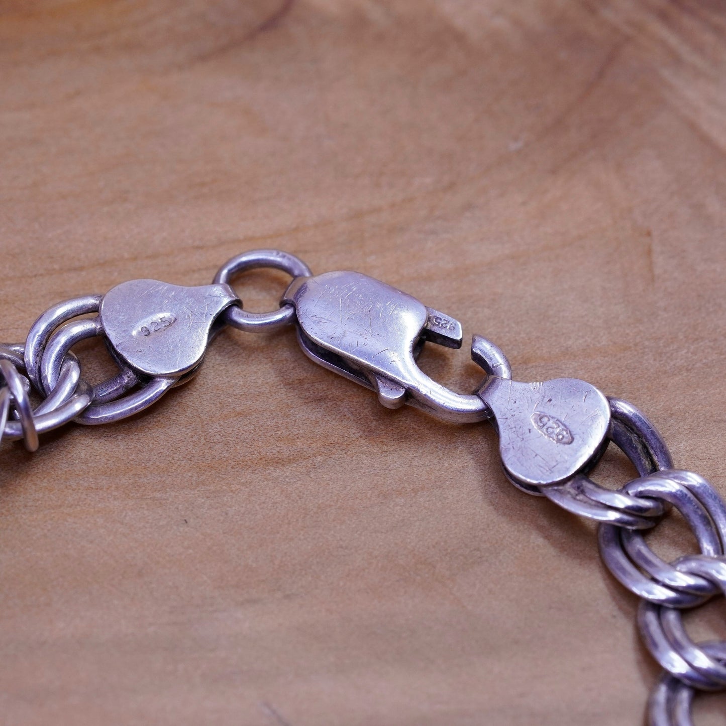 7”, vintage Sterling silver handmade double curb chain, 925 bracelet dog charm