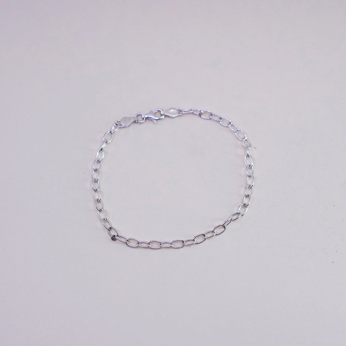 7.5”, 4mm, Vintage sterling silver handmade bracelet, 925 oval chain