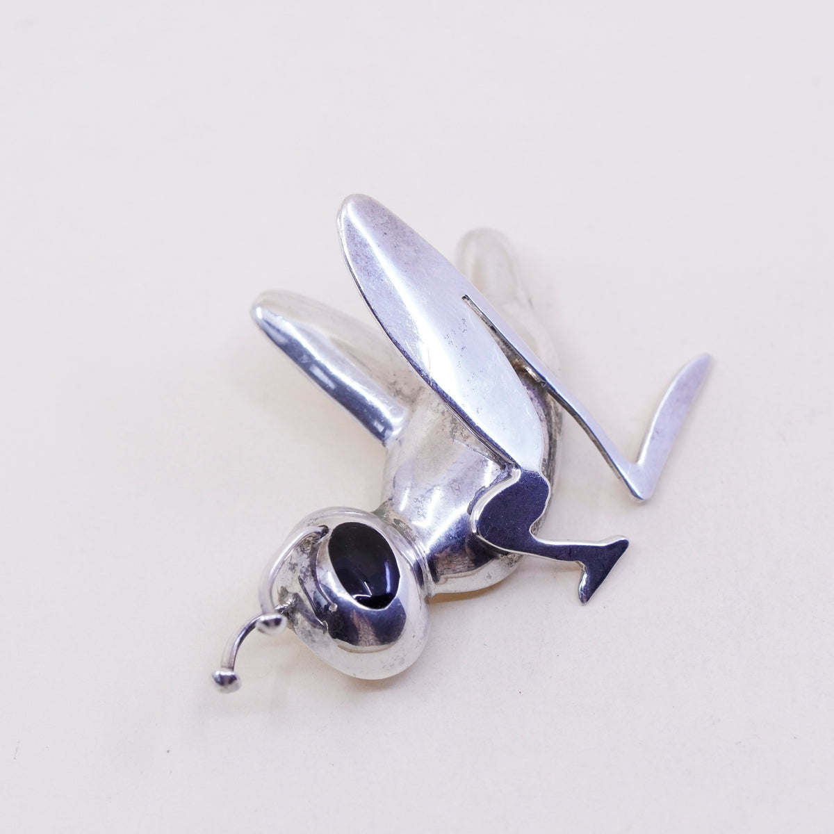 Vintage Sterling silver handmade brooch, Mexico 925 pin with cricket obsidian