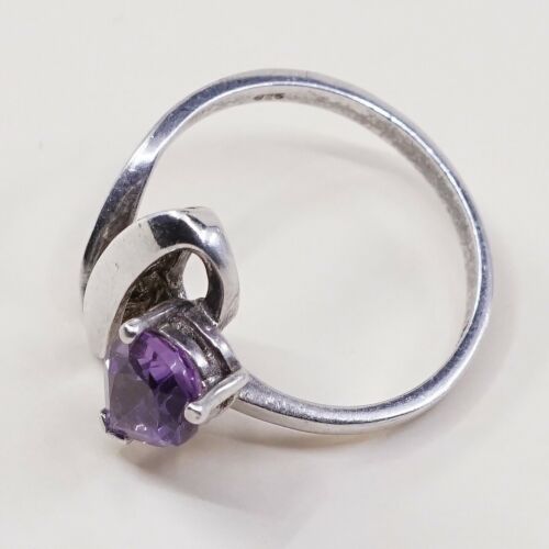 Sz 10.25, Vtg Sterling Silver handmade Ring, 925 Cocktail Ring W/ amethyst