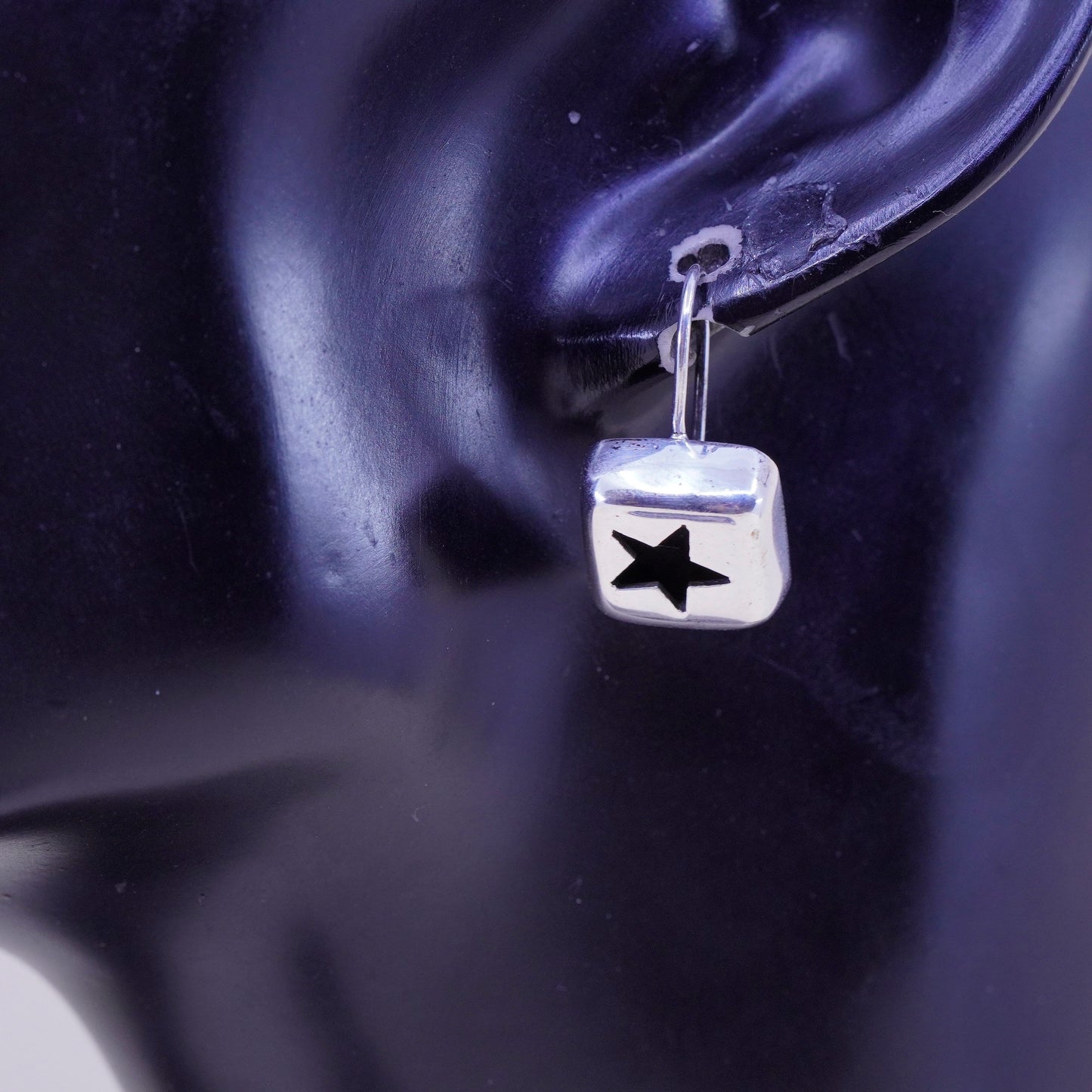 Vintage sterling silver handmade modern earrings, 925 star drops