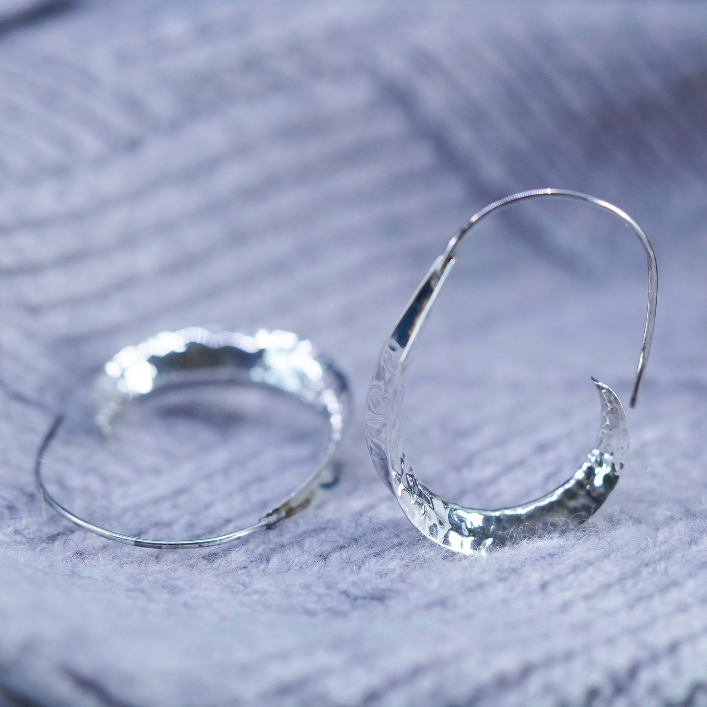 Vintage sterling silver handmade earrings, 925 hammered oval drops