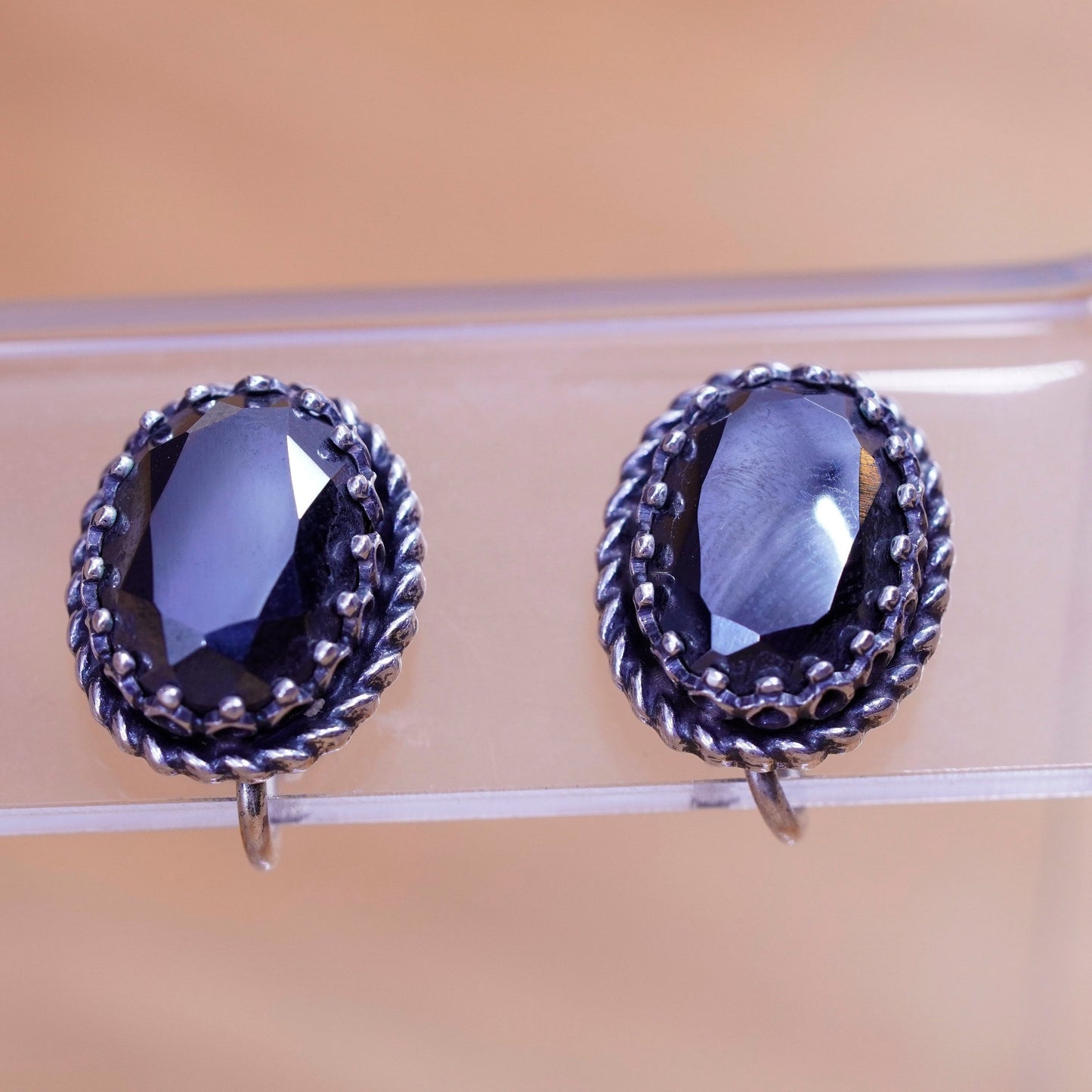 Vintage danecraft Sterling silver handmade earrings, 925 screw back hematite