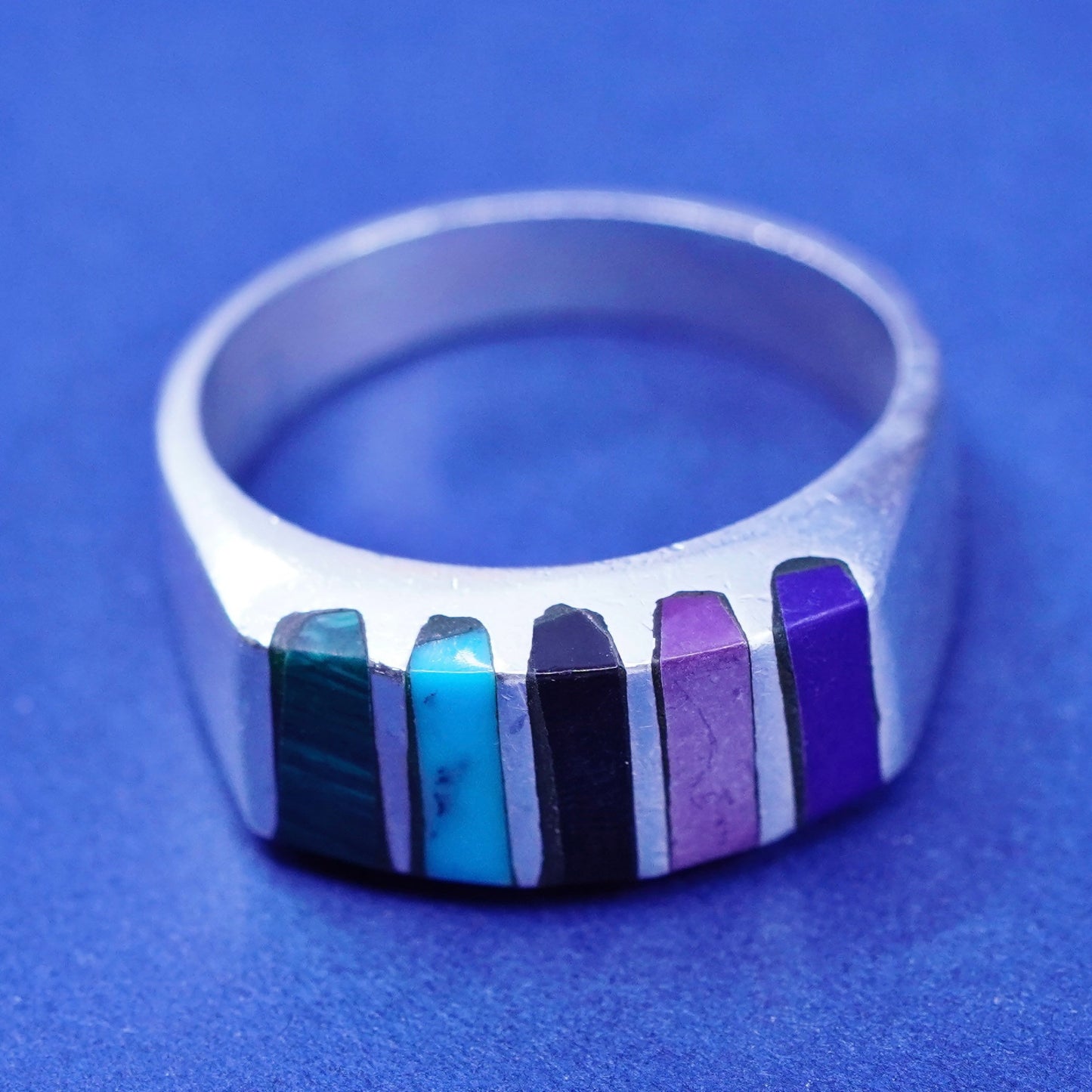 Size 9.25, sterling silver handmade ring, 925 band w/ sodalite turquoise agate