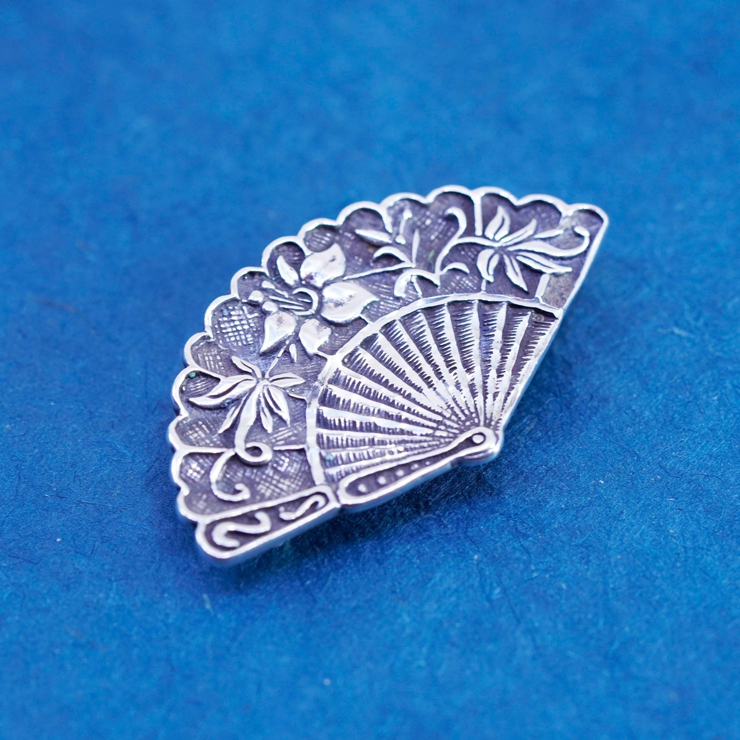 Vintage Sterling 925 Silver handmade oriental fan Brooch pin