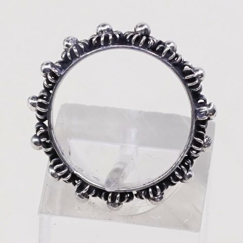 Size 4, Vtg stackable Sterling Silver Handmade Ring, Mexico 925 Band W/ Beads