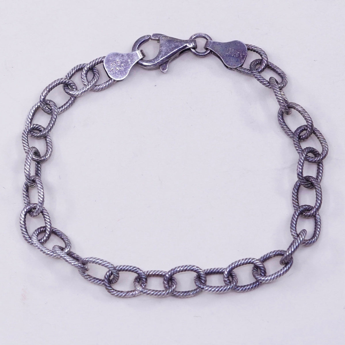 6.5”, 6mm, Vintage sterling 925 silver textured circle link chain