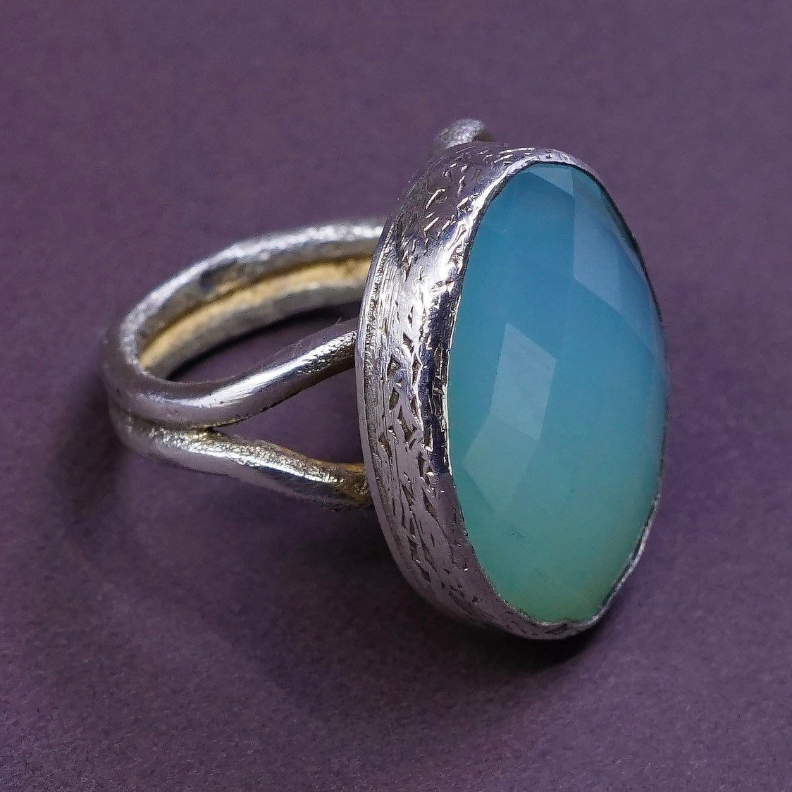 sz 7, vtg handmade statement Sterling Silver statement ring w/ Chalcedony Ring