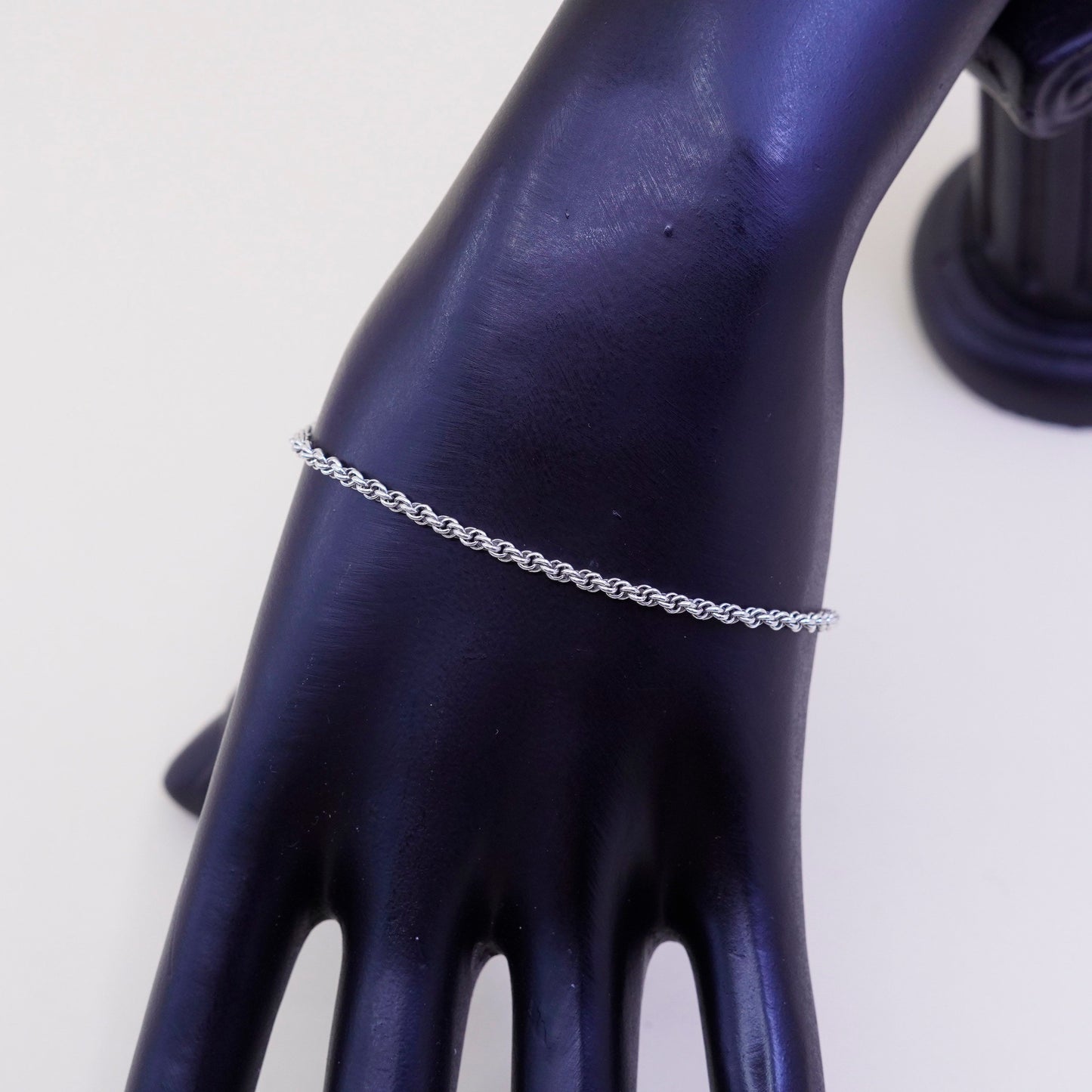 7.25”, 1.6mm, Vintage sterling 925 silver Italy rope chain bracelet