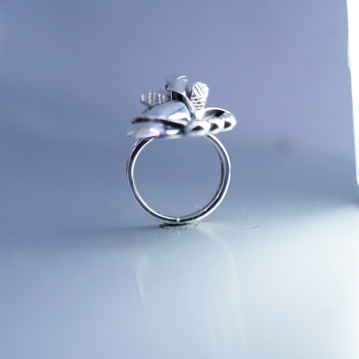 Size 8.5, vintage sterling silver ring, handmade lily flower 925 band