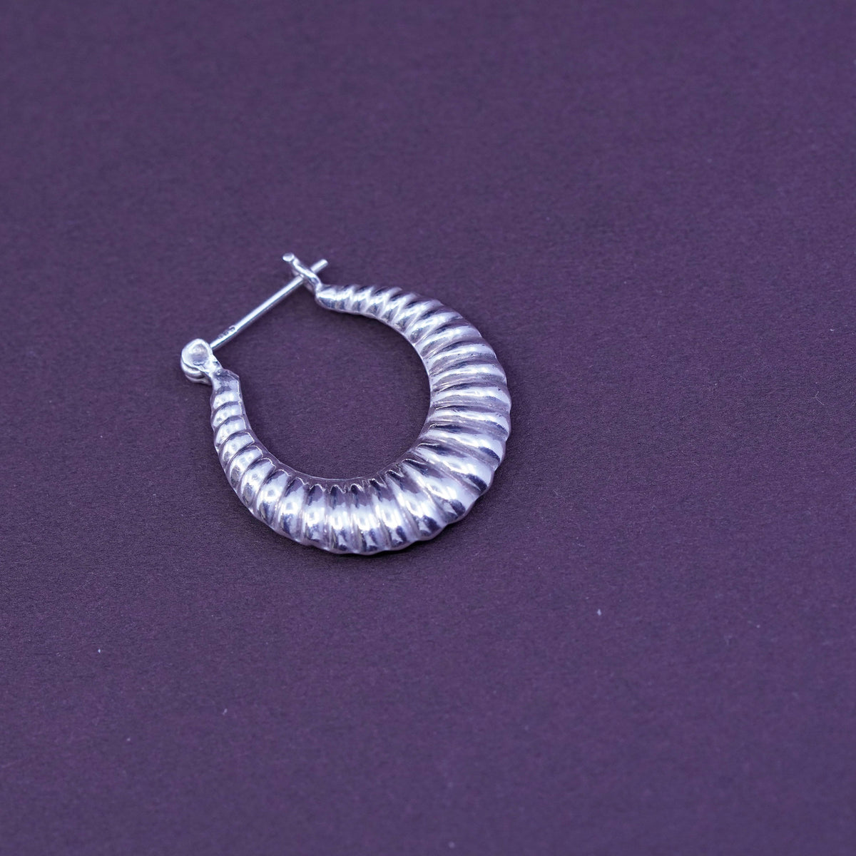 1”, vintage Sterling silver handmade earrings, ribbed hoops Huggie