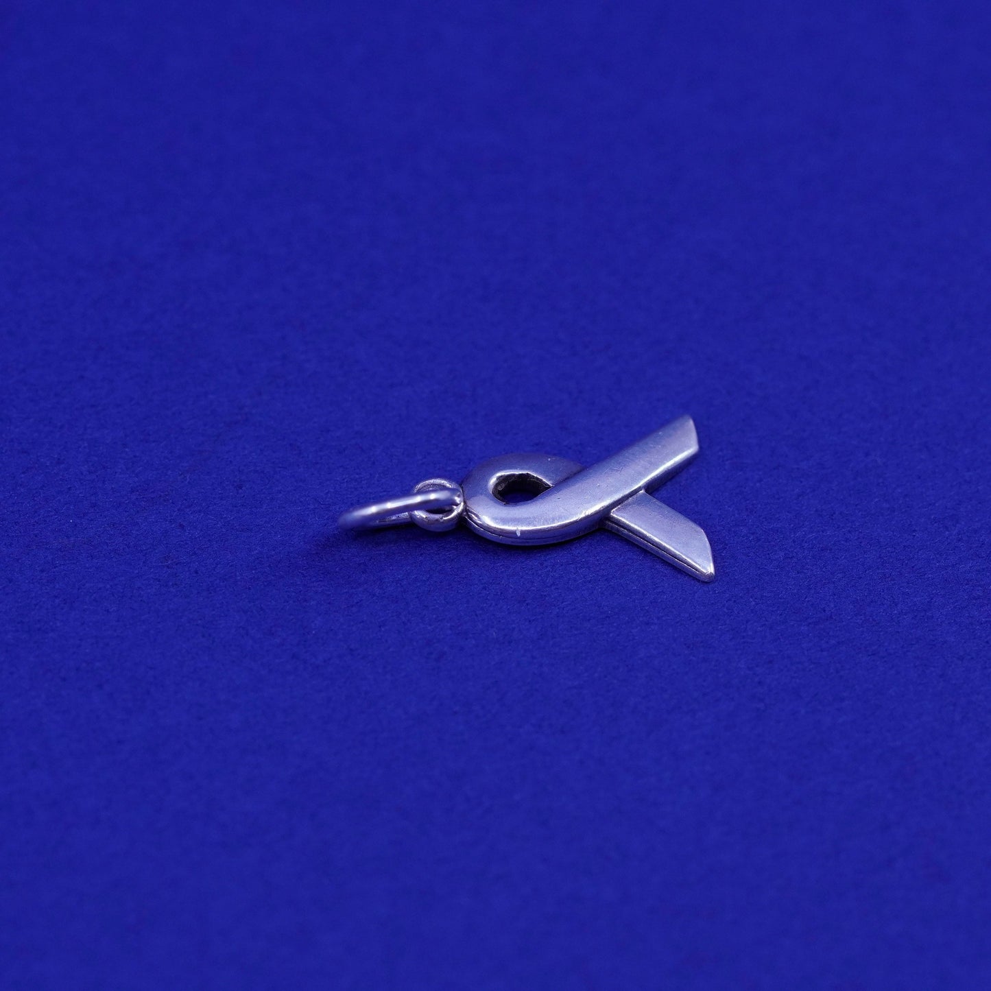 vtg Sterling silver handmade pendant, breast cancer 925 ribbon bow tie charm