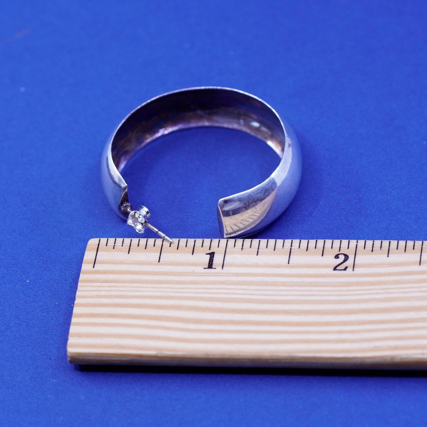 1.5”, vintage Sterling silver handmade earrings, simple 925 hoops, huggie