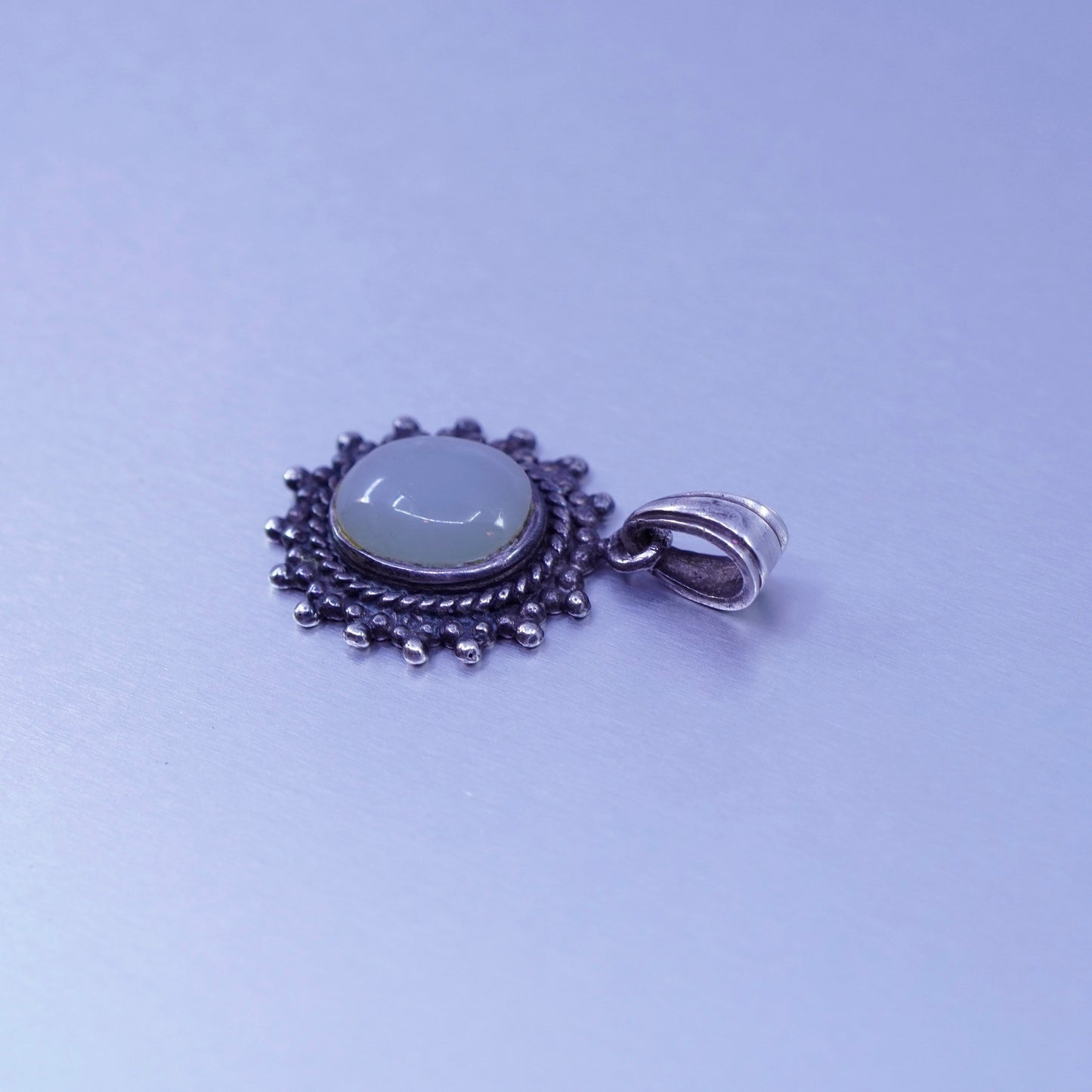 antique sterling 925 silver pendant with jade and beads