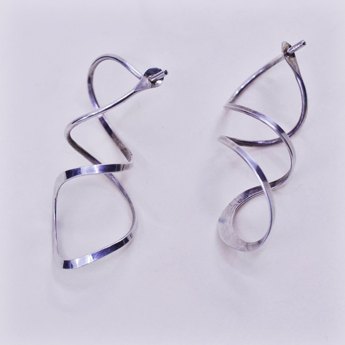 Vintage sterling silver handmade earrings, 925 twisted dangles