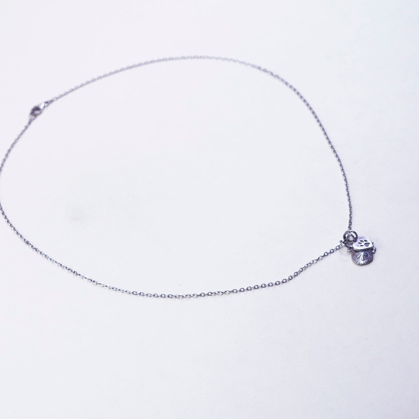 18”, sterling silver necklace, 925 chain heart paw hand sand dollar Pendant