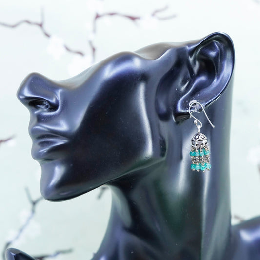 Vintage Sterling 925 silver handmade earrings with cluster jade beads