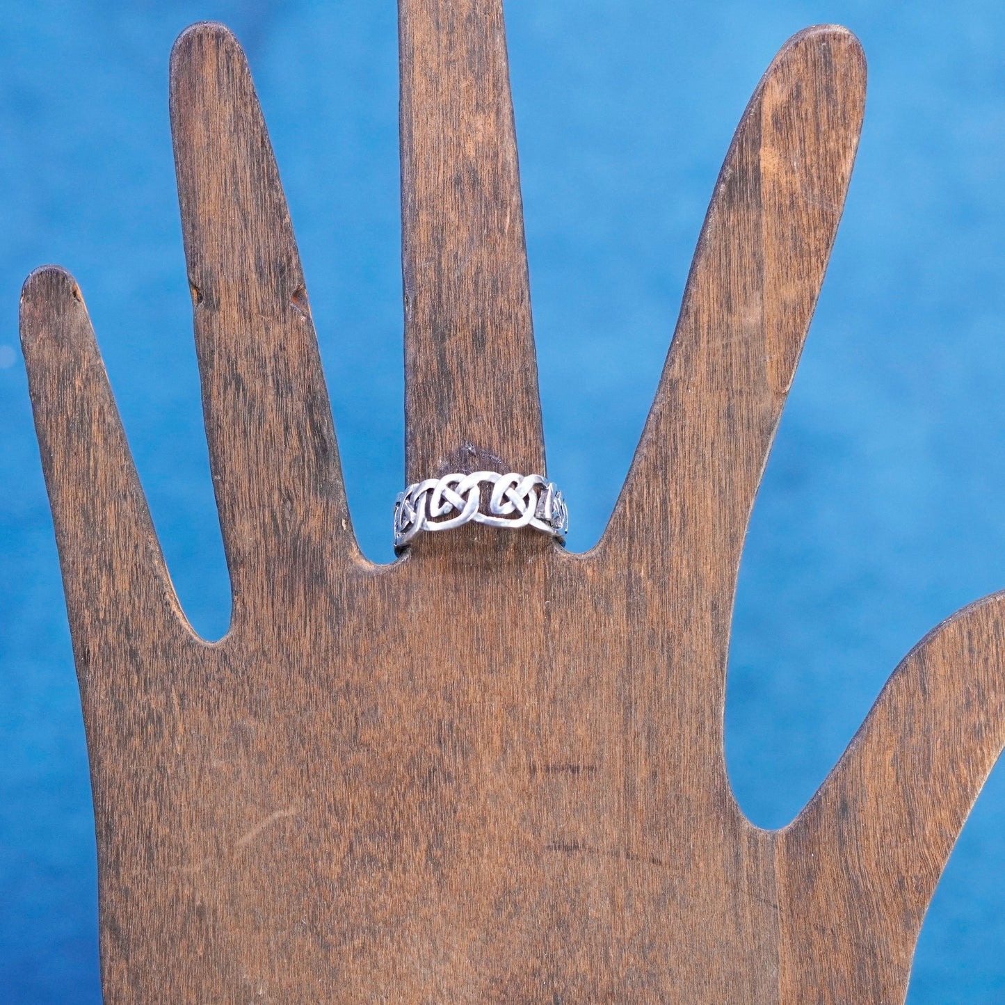 Size 6.5, vtg sterling silver handmade ring, 925 filigree braided woven band