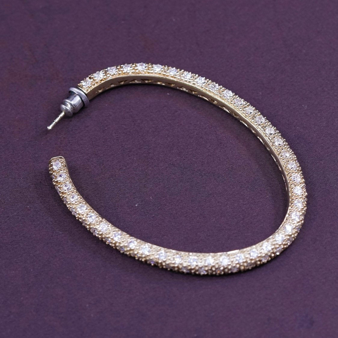 2.25" Vermeil gold over Sterling silver hoops 925 huggie earrings w/ cluster Cz