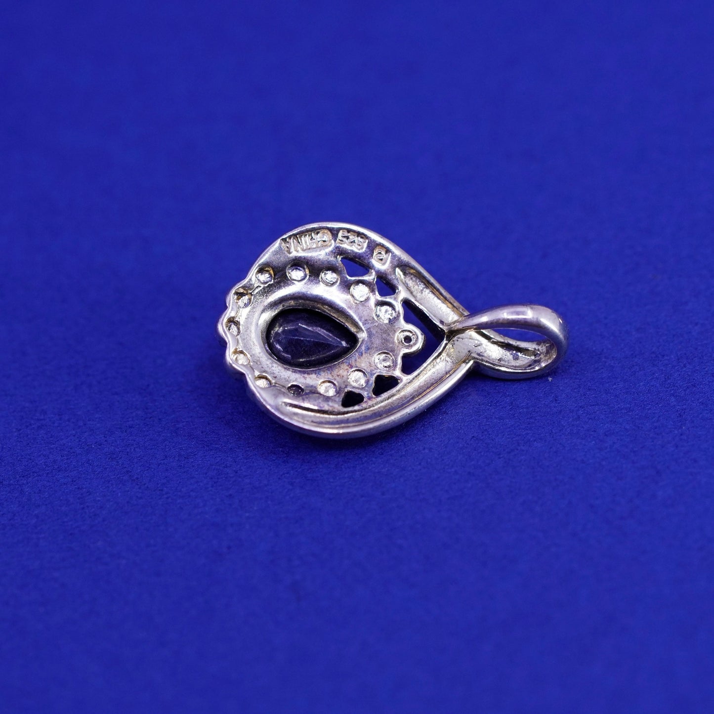 Vintage vermeil gold Sterling silver pedant, 925 teardrop with sapphire diamond