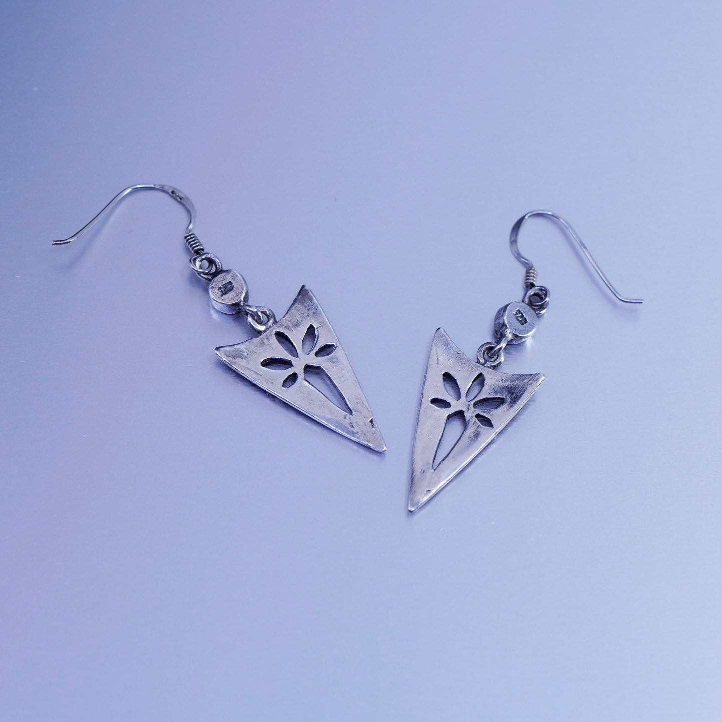 Vintage Sterling 925 silver handmade arrow earrings with black onyx and beads