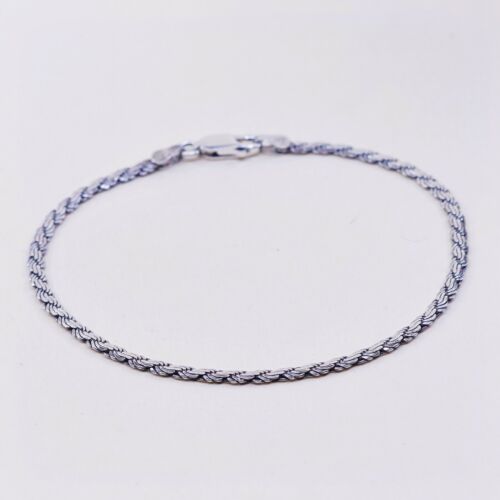8”, 4mm, Sterling Silver Handmade Flatten Nugget Bracelet, Stamped 925 Italy