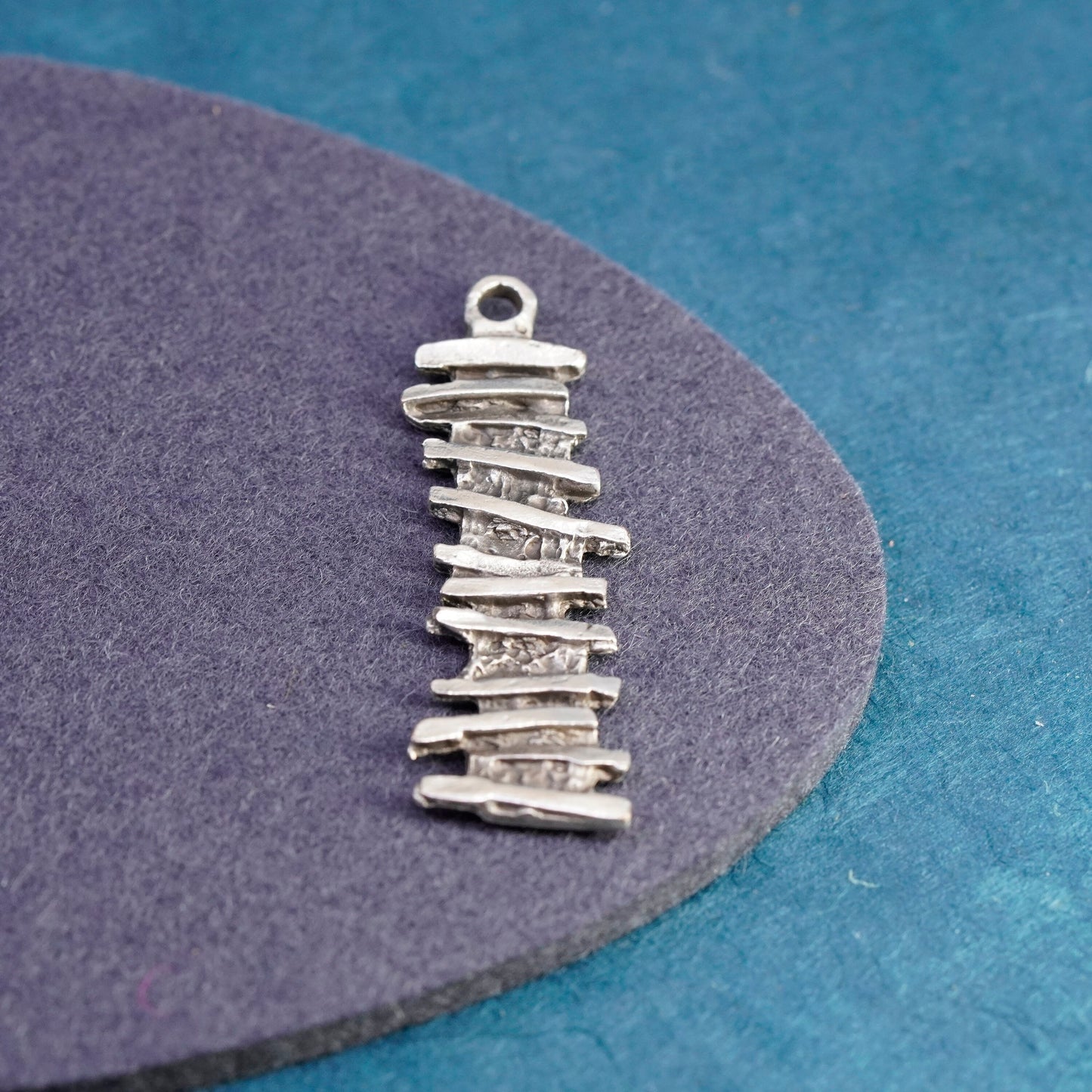 Vintage Sterling silver handmade pendant, modern 925 ribbed rectangular