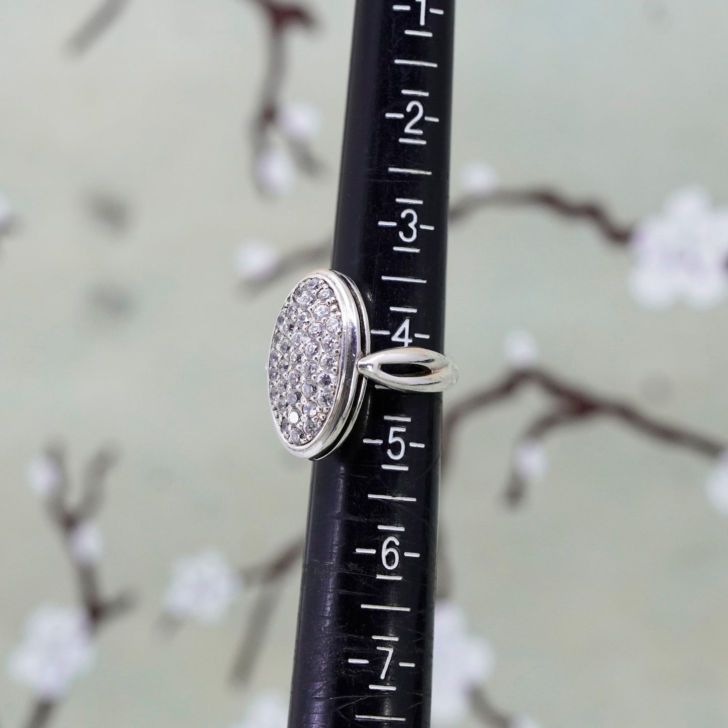 Size 4.25, vintage jewelry, sterling 925 silver flip ring with cluster cz