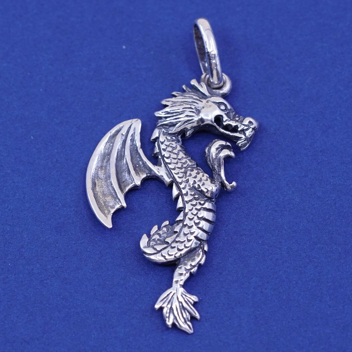 Vintage sterling silver handmade pendant, 925 silver dragon charm