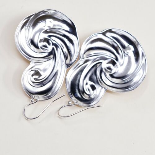 Vintage Sterling Silver Handmade Earrings, 925 Silver Swirl Whirly Dangles