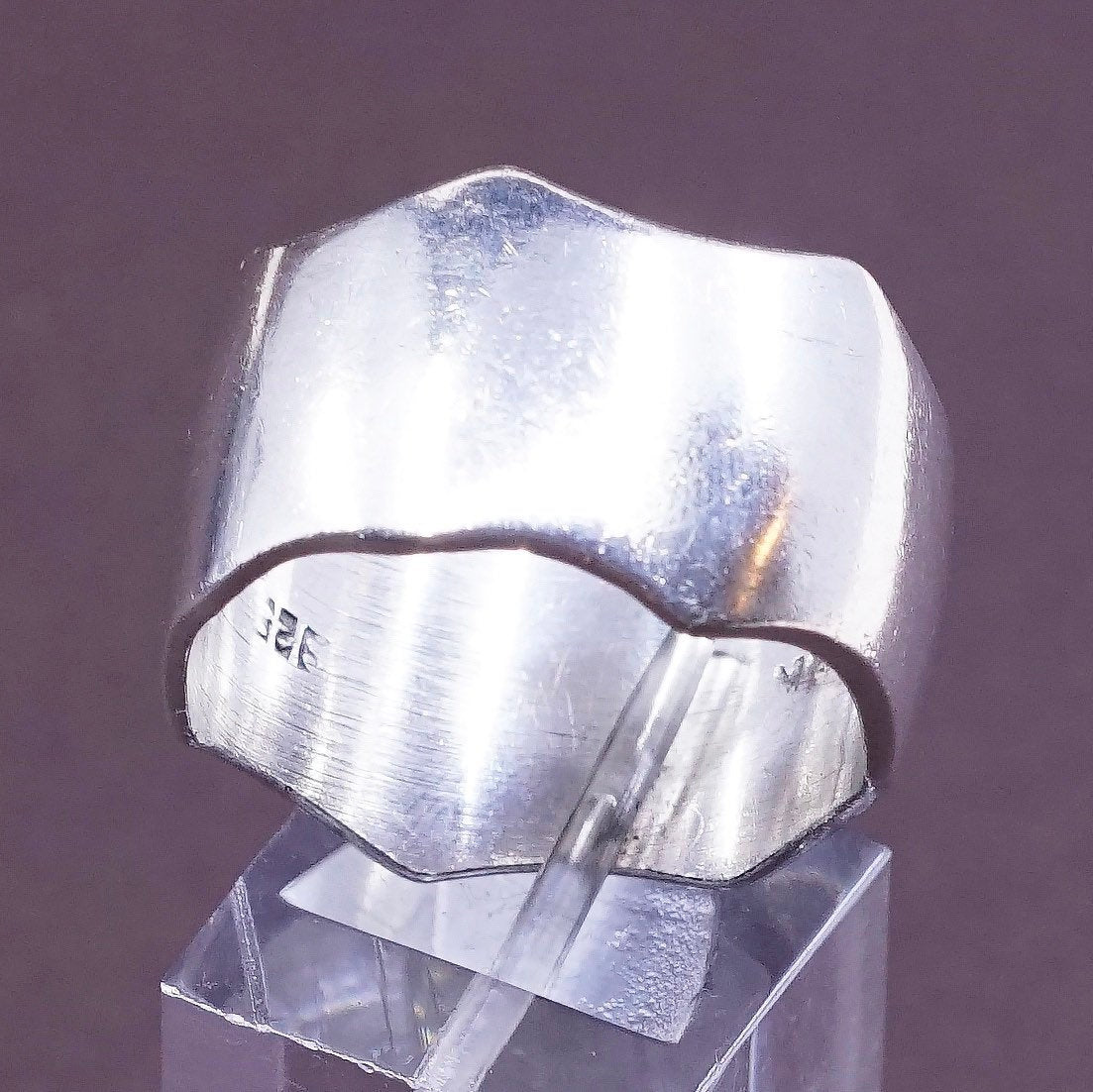 sz 12.5, vtg sterling silver handmade ring, 925 wide band, Stamped 925 mexico