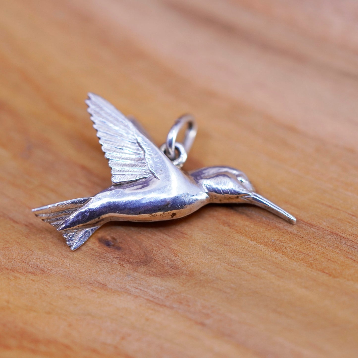 Vintage Sterling silver handmade pendant, 925 hummingbird bird charm