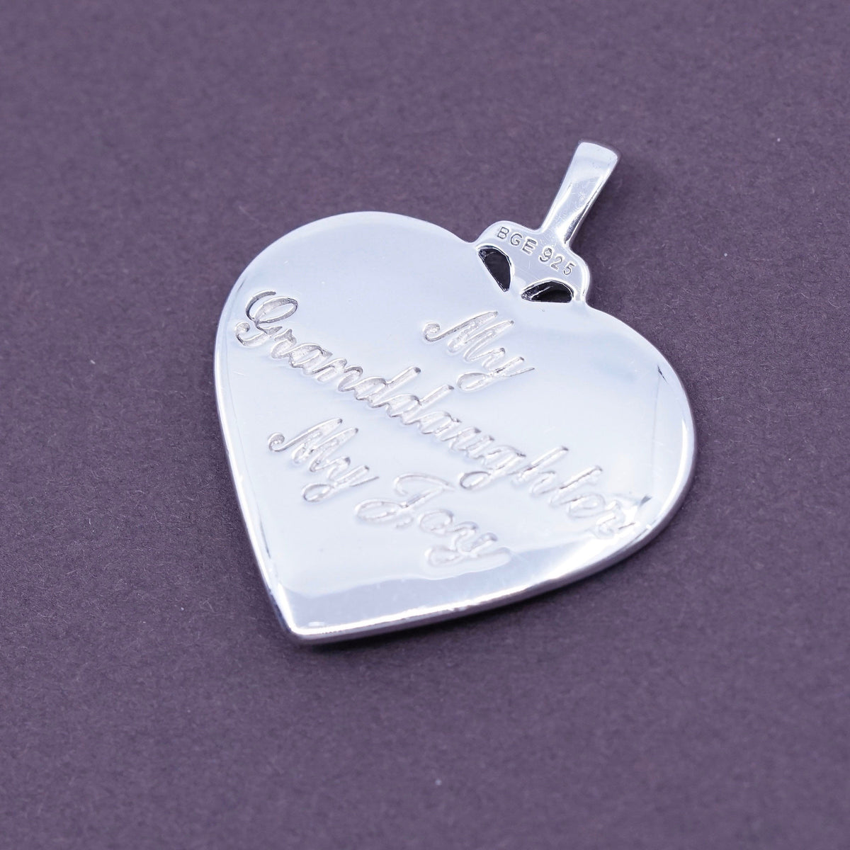 BGE 18K Gold & 925 sterling Silver Heart Pendant w/ ruby granddaughter my joy
