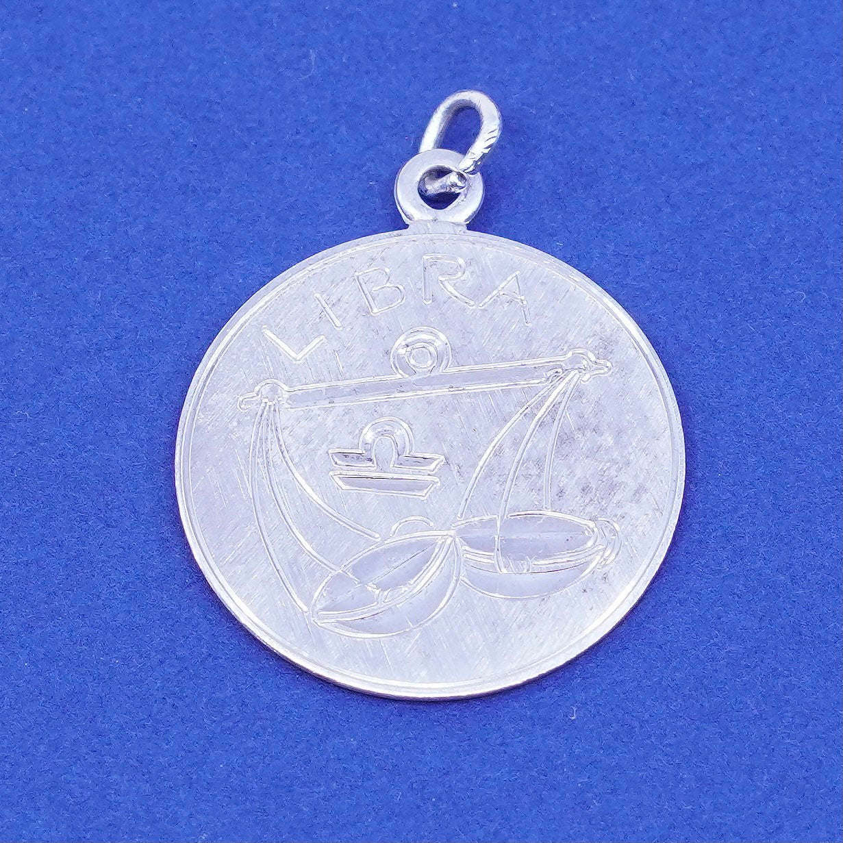 Vintage sterling silver handmade pendant, 925 charm engraved “Libra”