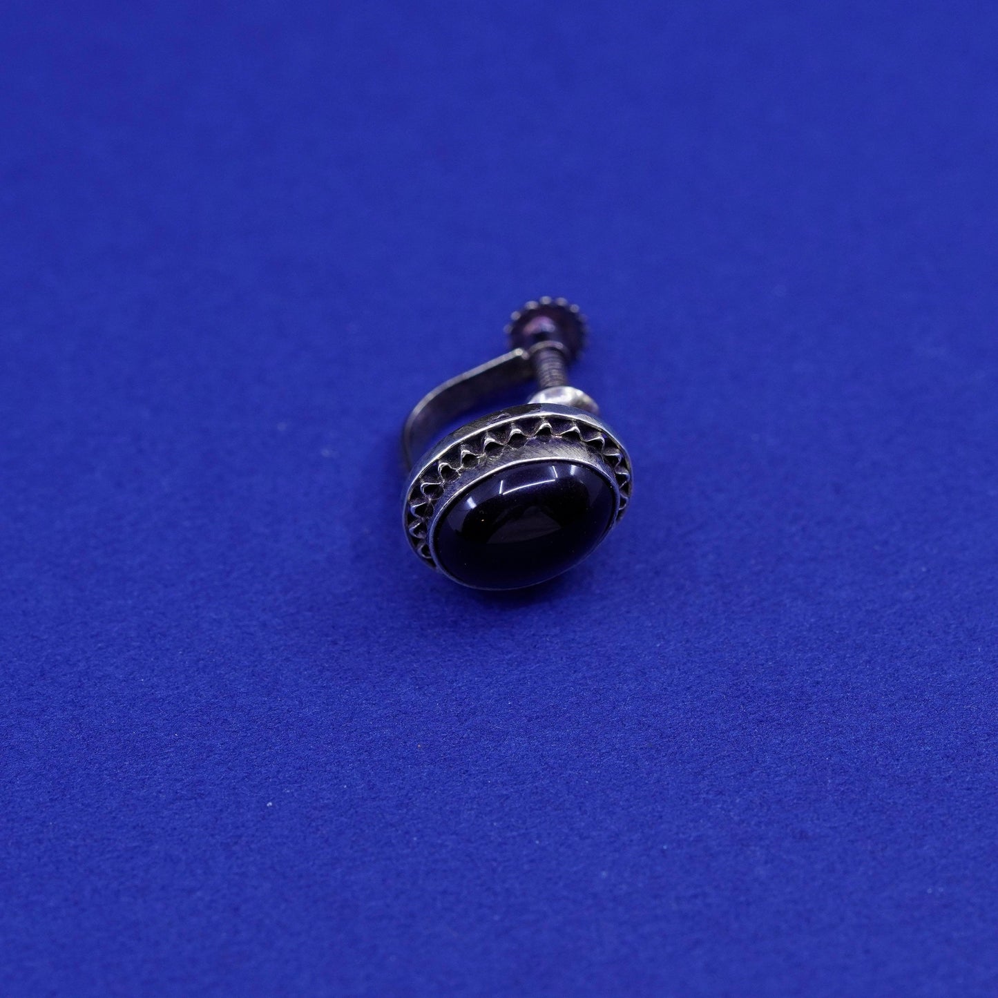Vintage Sterling 925 silver screw back earrings with obsidian